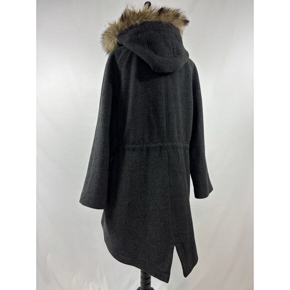 Madewell Vancouver Parka Coat Dark Grey Size XL Wool Blend Faux Fur Hood Pockets - Picture 2 of 16